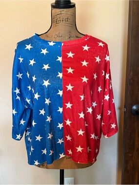 Stars Colorblock Top in Blue, Red & White